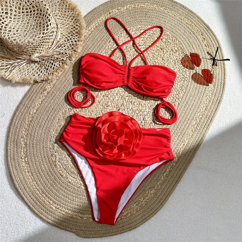 Sexy Rosso 3D Fiore Costumi da - Swimsuit Bikini Ruched recensione e prezzo